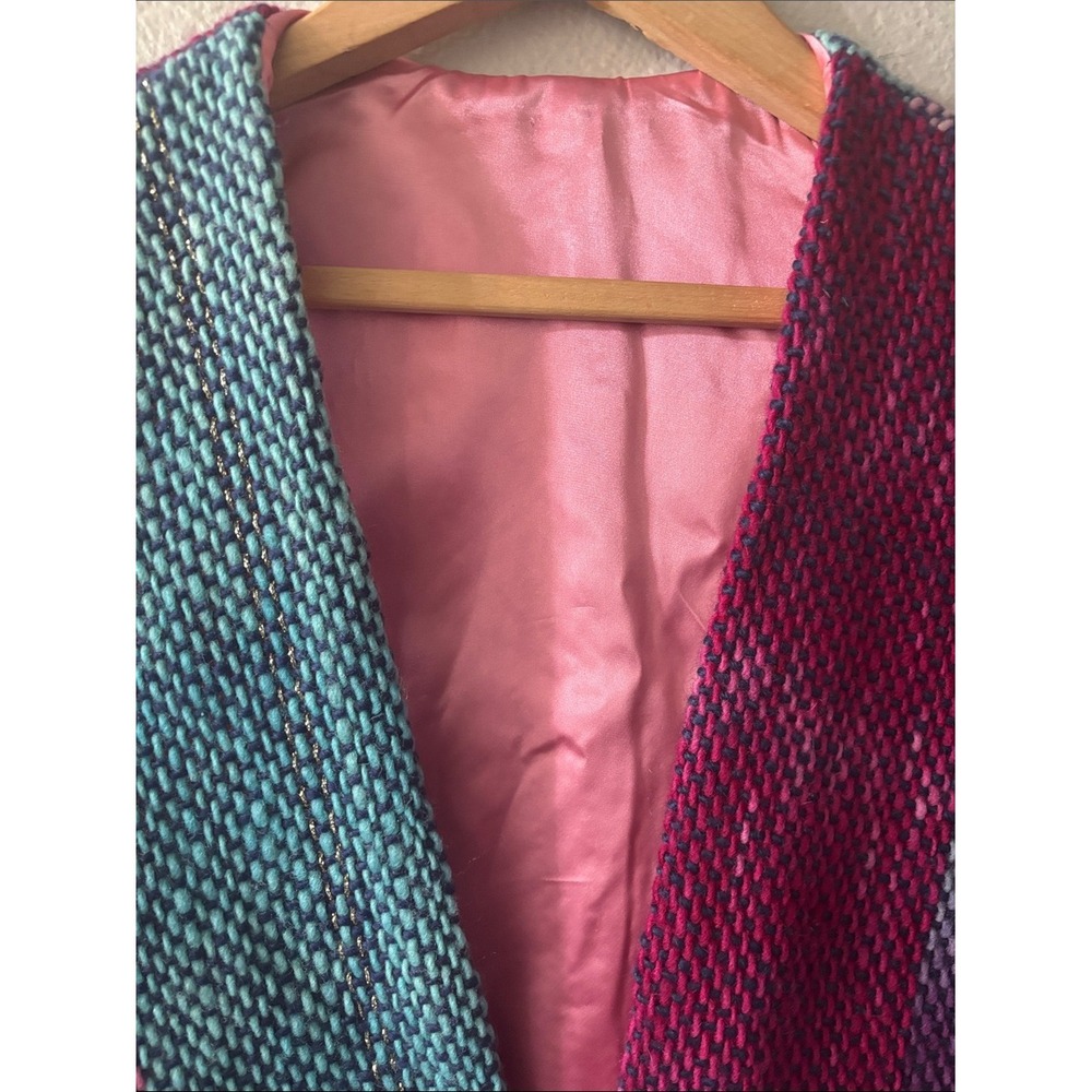 Women's SZ Large/XL Handwoven Multicolor Textured Vest w/Pink Lining Boho Ombre - Picture 5 of 12